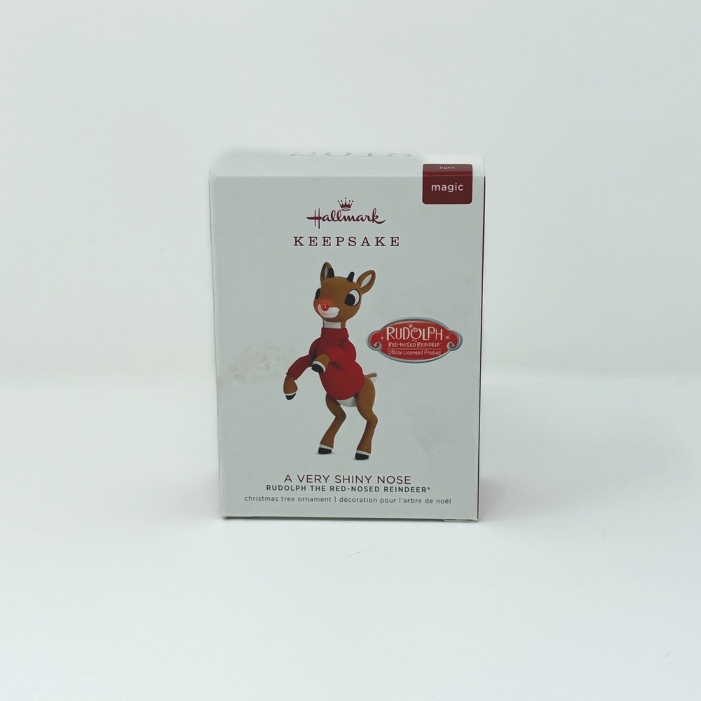 Hallmark Rudolph A Very Shiny Nose 2018 Magic Light Christmas Ornament Box